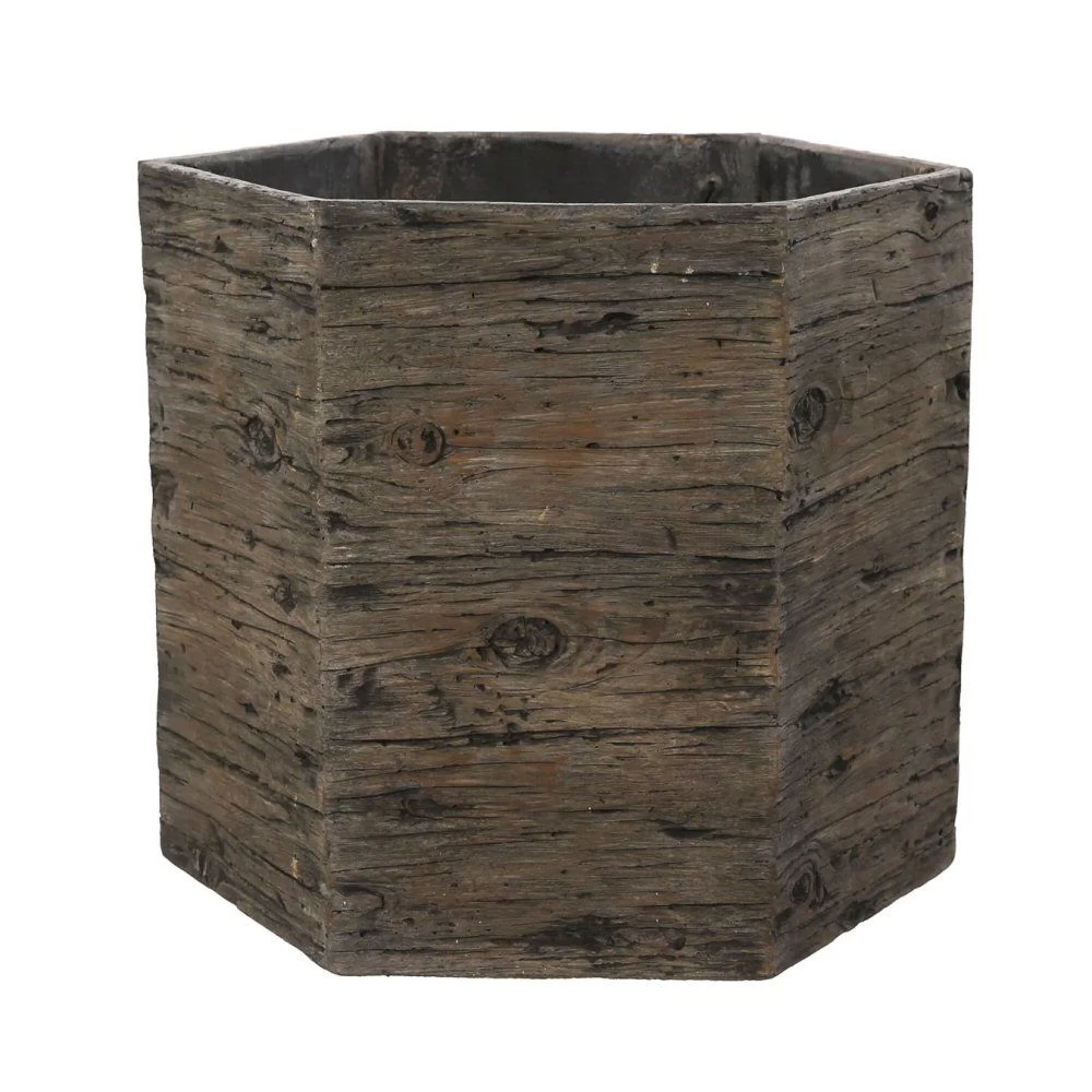 Woodlodge 34cm Driftwood Hexagon Resin Pot 3 Woodlodge 34cm Driftwood Hexagon Resin Pot